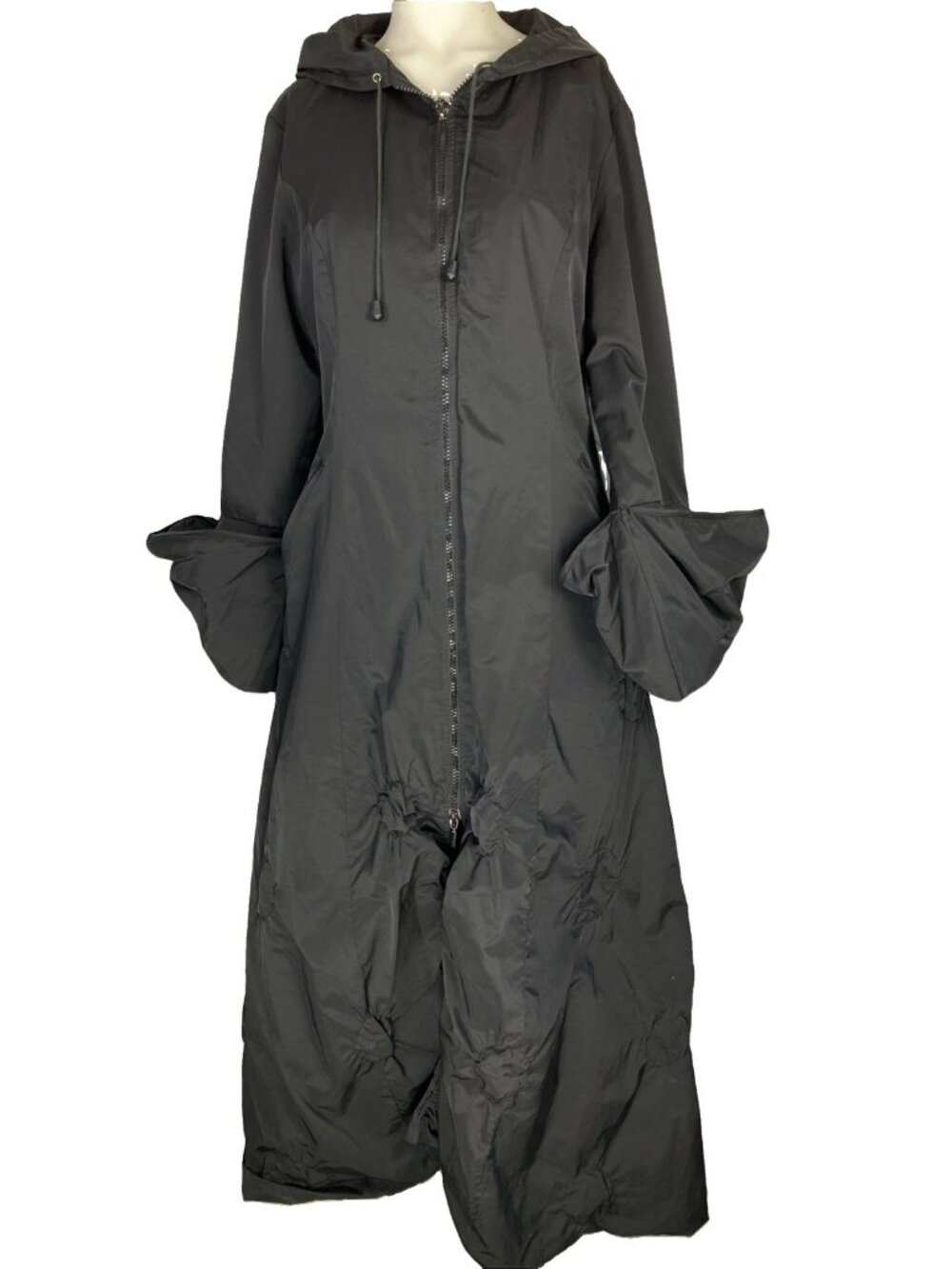 Y2K M Pile Au Face Paris Pirate Cuff Bubble Duster Coat Lagenlook Hood Rain Zip